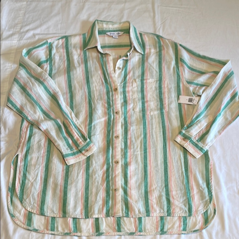 Striped Green and White Womens Shirt